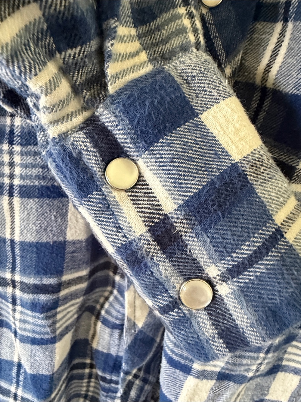 Wrangler Western Shirt Men’s Large Blue White Plaid Flannel Pearl Snap Large - Picture 7 of 9